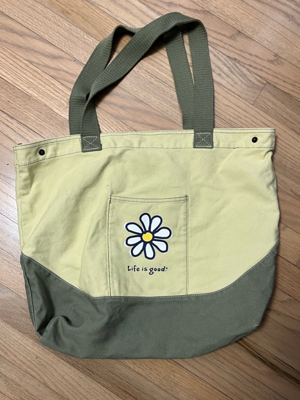 Life Is Good Lemon & Olive Daisy Canvas Tote